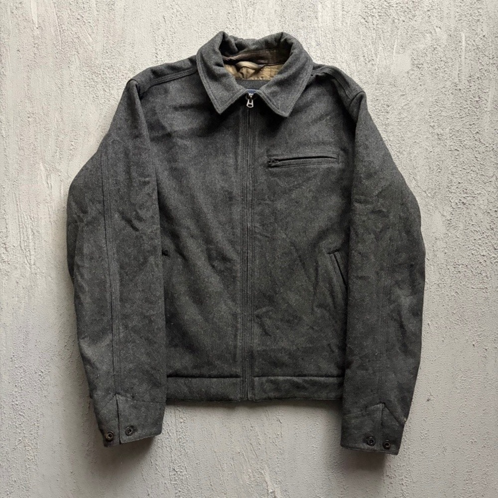 Vintage Abercrombie & Fitch Wool Jacket Medium Grey 2000s Y2K Harrington